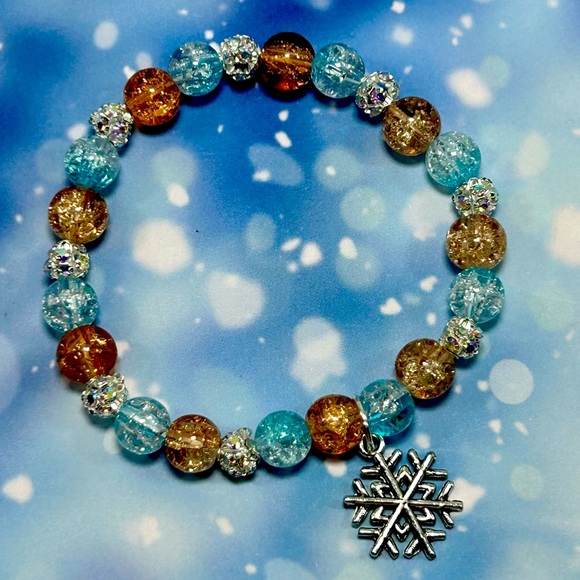 Handmade Christmas Bracelet with Blue & Gold Crackle Glass! - Picture 3 of 8
